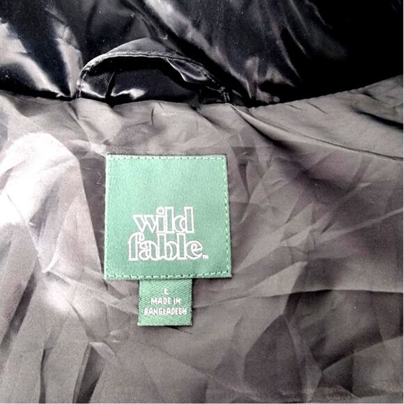 Wild Fable Black Puffer Vest L Shiny Quilted Zip Front Sleeveless Jacket - Picture 4 of 8